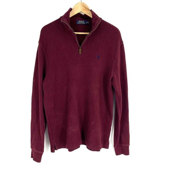 Polo Ralph Lauren Sweater Size Medium Mens Maroon 1/4 Half Zip Estate Rib Pony - Picture 1 of 7